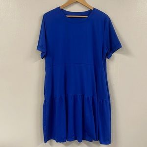 Women Blue Pocket Short Sleeve Mini Dress - 2XL spring summer relax fit style